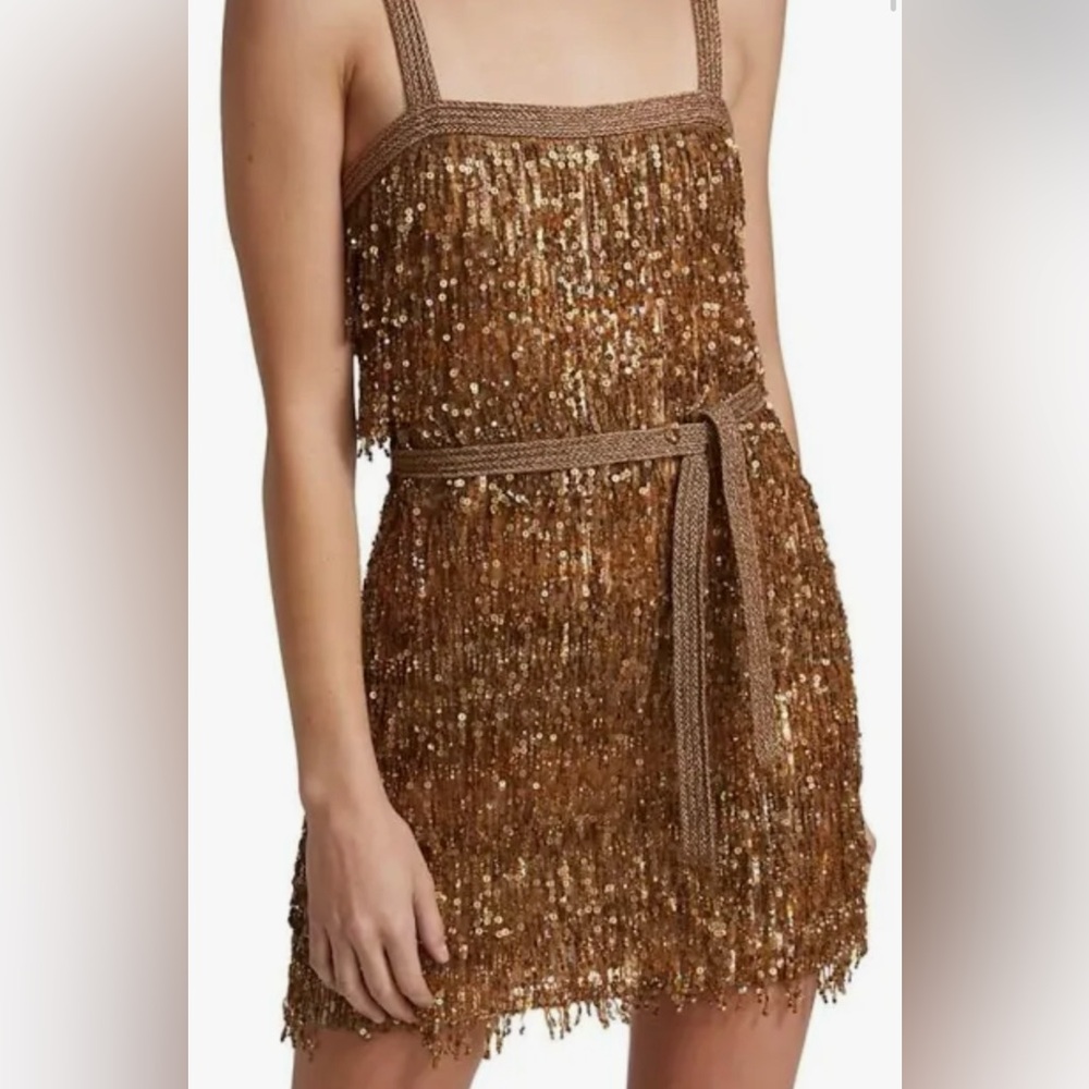 Alice + Olivia Gold Sequin Dress with Matching Belt